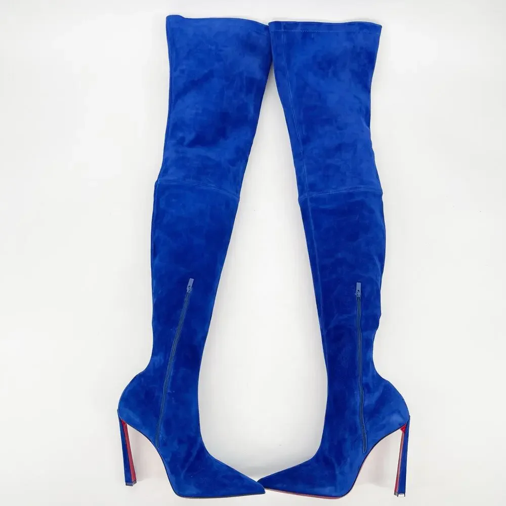 Christian Louboutin Condora Botta Alta Galactiqueen Blue Suede OTK Boots EU 41